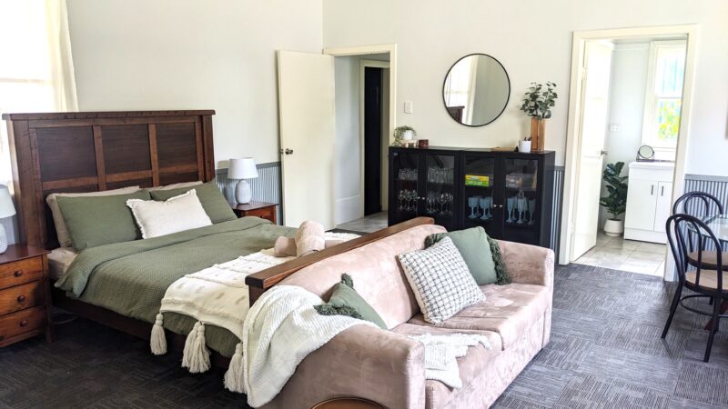 The Boddington Old Police Station main bedroom and living space